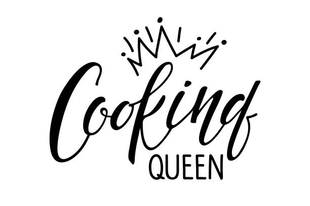 烹饪女王。手写字母与皇冠草图。为海报，卡片，t恤，墙壁艺术装饰的印刷向量设计。励志励志名言烹饪女王。有趣的厨房家庭口号。图片下载