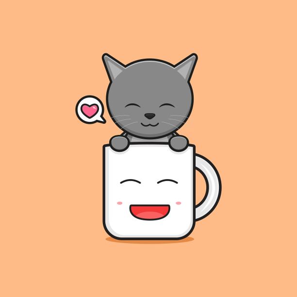 杯子里面的可爱猫咪卡通图标插画图片下载