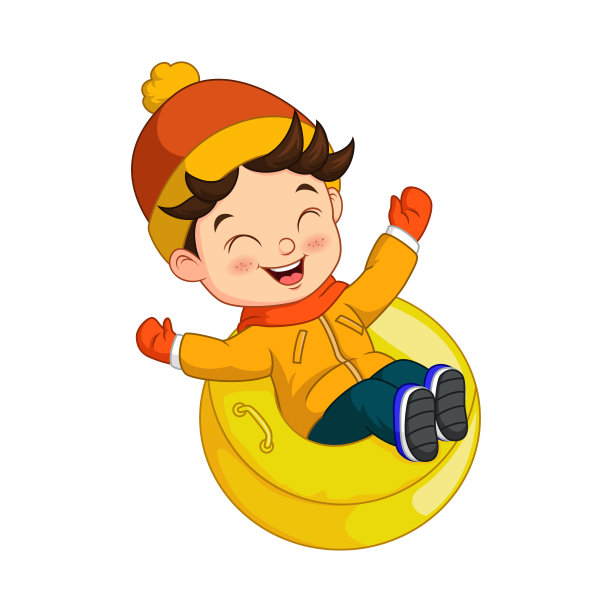 可爱的小男孩从山上滑下来图片下载