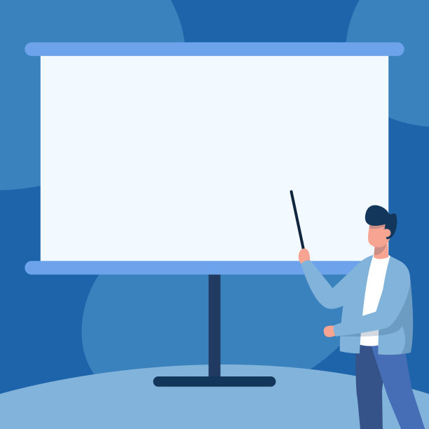 穿着夹克衫的老师站在白板上画画，指着白板上显示的信息。教授设计指向显示新的课程和讲座板。图片下载