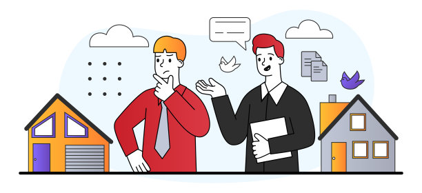 年轻男性正在和房地产中介选购房子图片下载