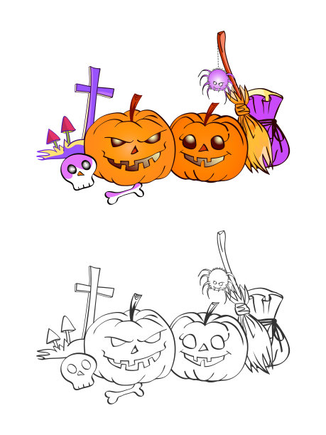 万圣节有微笑的南瓜骷髅蜘蛛和图片下载