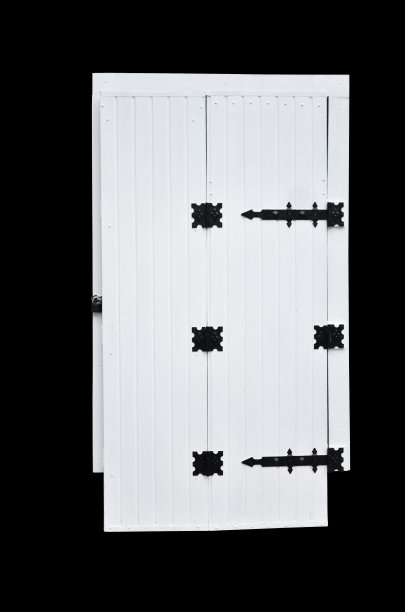 白色门与黑色硬件隔离在黑色背景图片下载