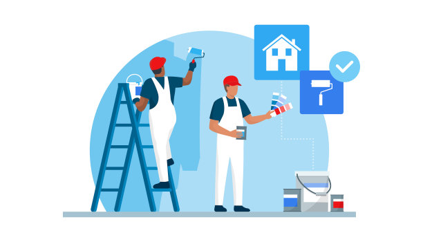 专业画家在住宅房间里画墙图片下载