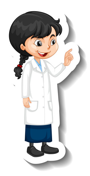卡通人物贴纸上有个穿着科学袍的女孩图片下载