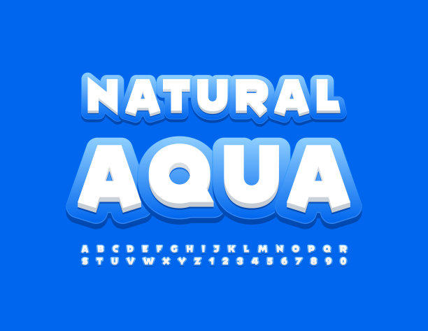 向量蓝色徽章自然水。时髦的风格字母和数字集合图片下载