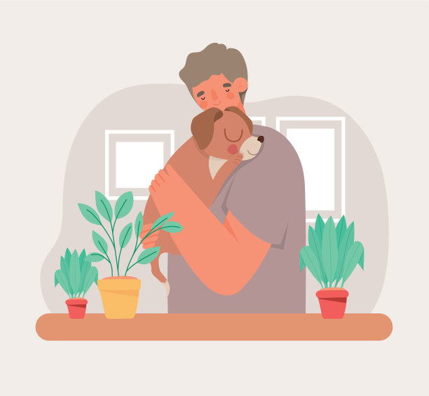 男人拥抱小狗图片下载