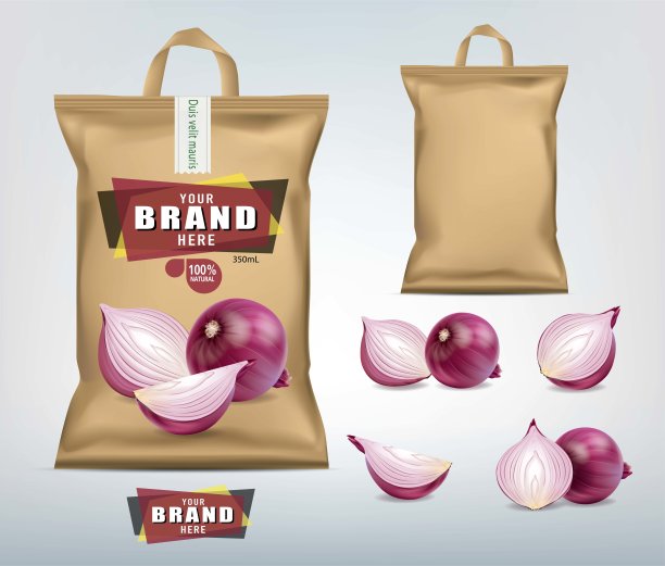 为红洋葱设计带有提手的包装。插图图片下载