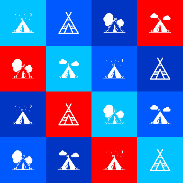 用旗帜和图标搭建旅游帐篷图片下载