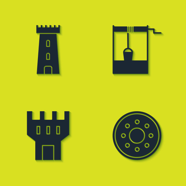 筑城堡，塔圆木盾和井图片下载