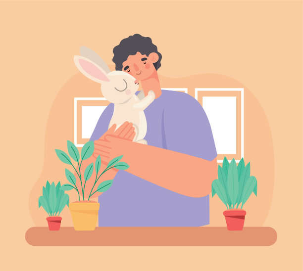 男人拥抱的兔子图片下载