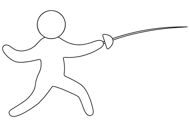 运动员用剑战斗。草图。矢量图标。这个人正在练击剑。孤立的白色背景。图片下载