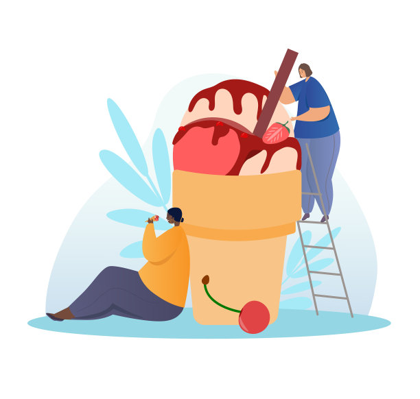 卖方为顾客准备用华夫杯盛的冰淇淋图片下载