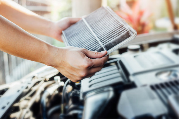 汽车机械师在车库检查空气过滤器的特写。图片下载