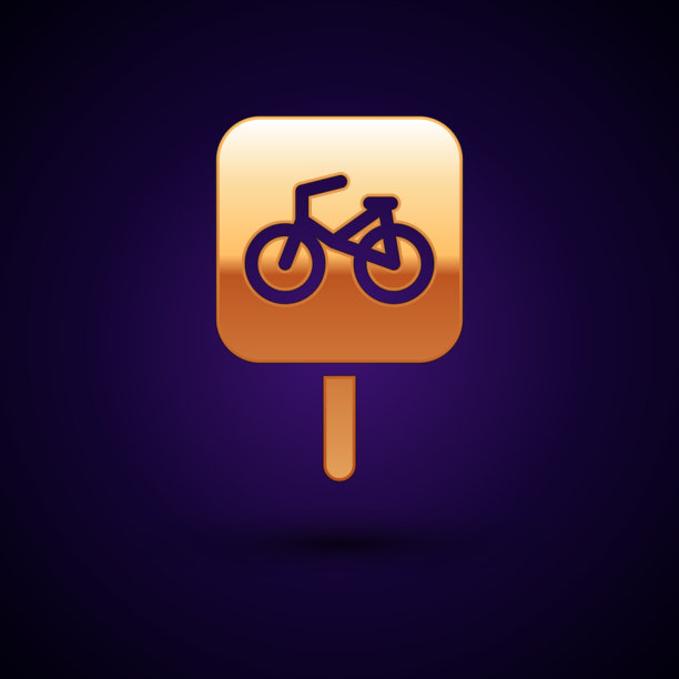 金色自行车停车图标孤立在黑色图片下载