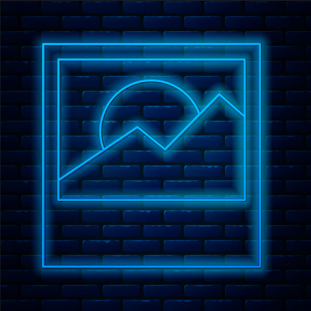 发光的霓虹灯线照片图标孤立的砖图片下载