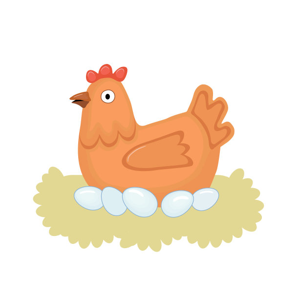 可爱快乐的母鸡坐在她的蛋在稻草窝图片下载