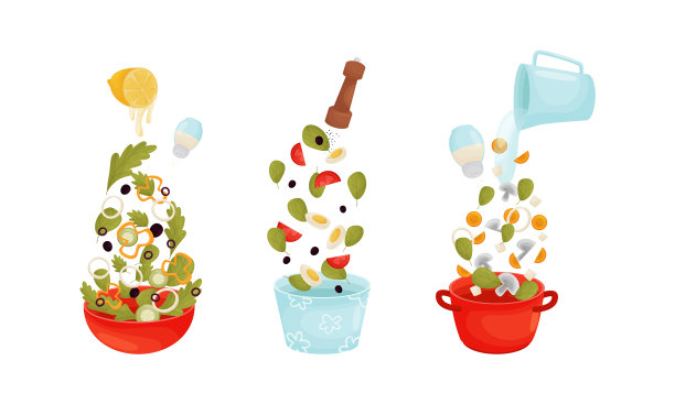 食物准备与浮动沙拉成分图片下载