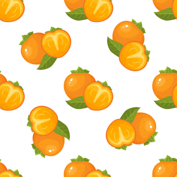无缝的图案与新鲜明亮的柿子水果隔离在白色的背景。健康生活方式的夏季水果。有机水果。卡通风格。矢量插图的任何设计。图片下载