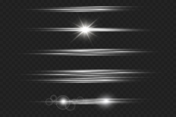 水平镜头光斑包。激光束，水平光线。美丽的光弹。暗背景上的发光条纹。发光抽象闪闪发光的线条背景。图片下载