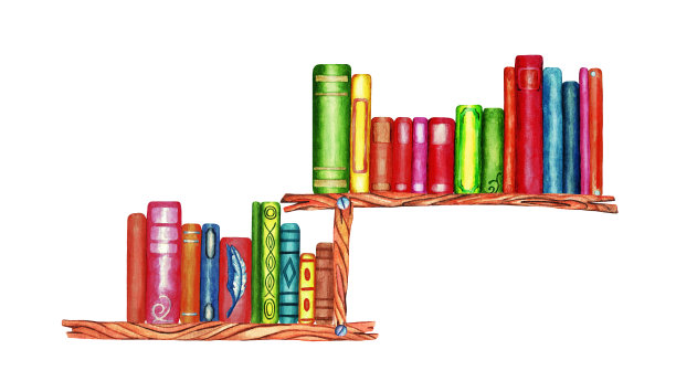 书架上的书籍。水彩(6)图片下载