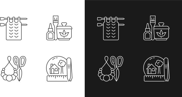 创意工艺品线性图标设置为黑暗和图片下载