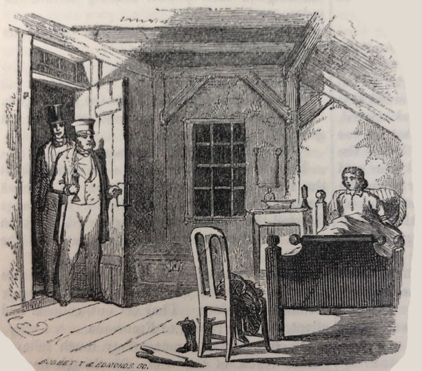 古董插图——哈泼杂志——两个男人走进一扇门，另一个男人正在睡觉图片下载