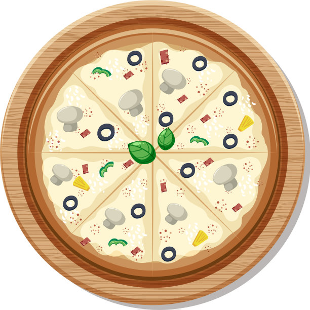 俯瞰木制盘子上的整个素食披萨图片下载