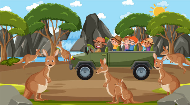 在白天的场景与孩子们观看狩猎图片下载