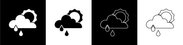 集云与雨和太阳图标孤立在黑色图片下载