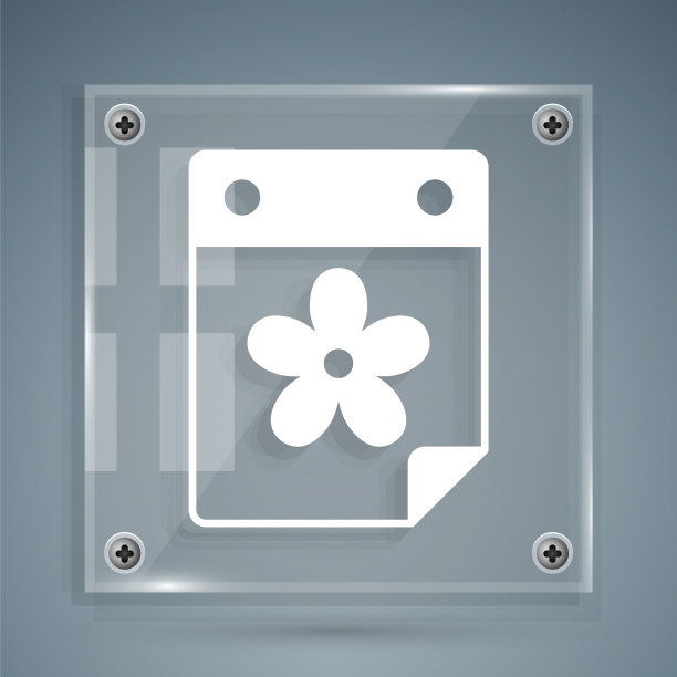 白色日历与花图标孤立在灰色图片下载