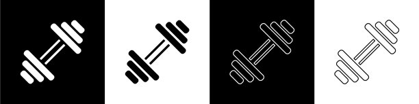 设置哑铃图标孤立在黑色和白色图片下载