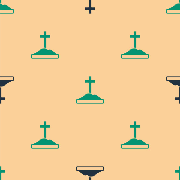 绿色和黑色坟墓与十字图标隔离图片下载