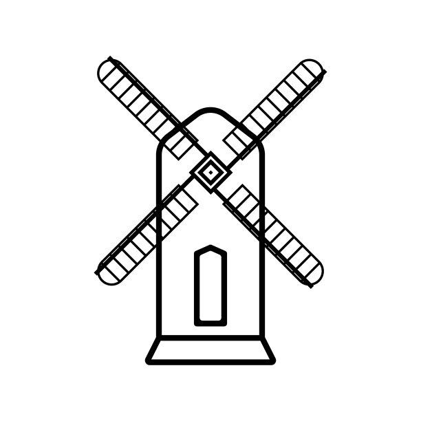白色背景上的黑白风车图片下载