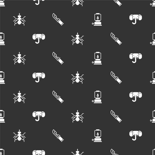 设置野营灯笼，大象，蚊子和猎人图片下载