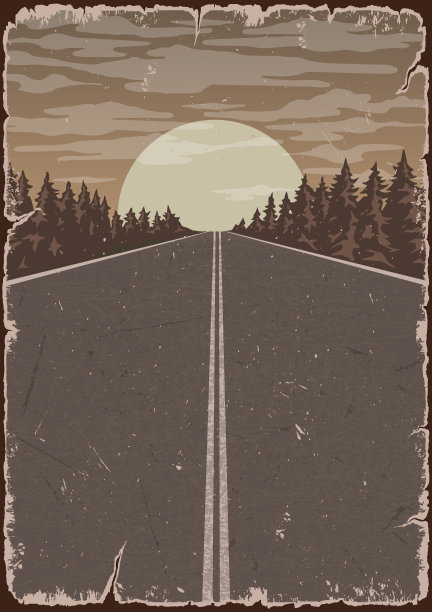 公路复古彩色海报图片下载