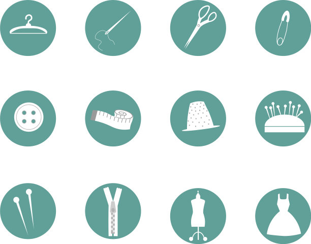 圆形图标与缝纫工具剪刀人体模型图片下载