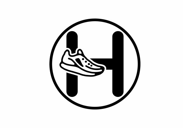黑色的首字母，鞋在圆圈里。图片下载