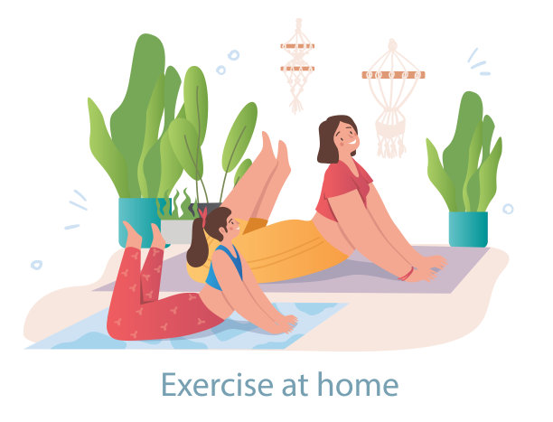 在白色背景下，微笑的女主人公和她的小女儿在家里锻炼图片下载