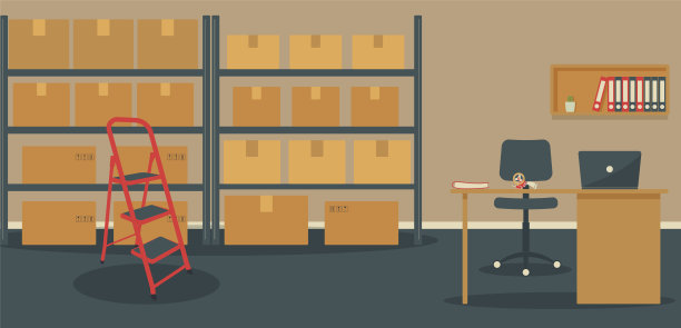 仓库:有盒子的货架和仓库经理、仓库管理员或仓库工人的工作场所图片下载