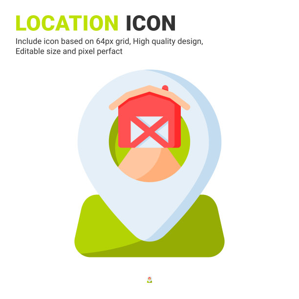 农场位置图标矢量与平面颜色风格孤立在白色背景。矢量插图领域标志符号图标概念数字农业，技术，工业，农业和项目图片下载