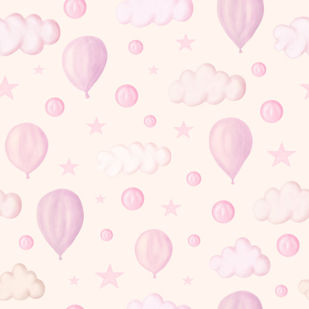 粉色的气球在天空中飞着无缝的图案图片下载