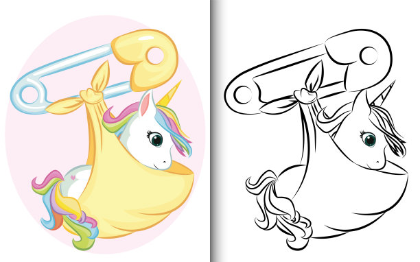 图画书婴儿独角兽与别针。为学前教育，幼儿园和儿童和儿童图片下载