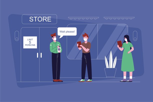 最多允许5人在同一时间进入商店或商店的标识，商店的标识，以防止冠状病毒或Covid-19矢量图形。图片下载