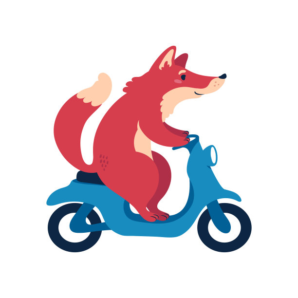 骑摩托车的狐狸。可爱的动物角色矢量插图。图片下载