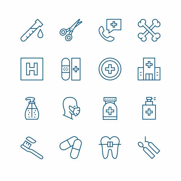 医疗保健可编辑描线图标。图片下载