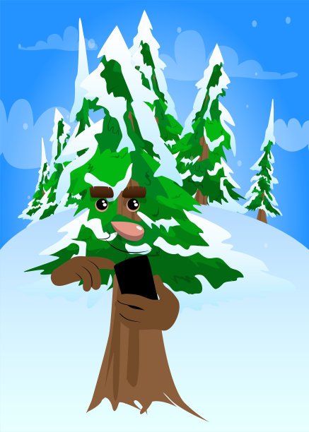 冬天的松树用脸打手机。图片下载