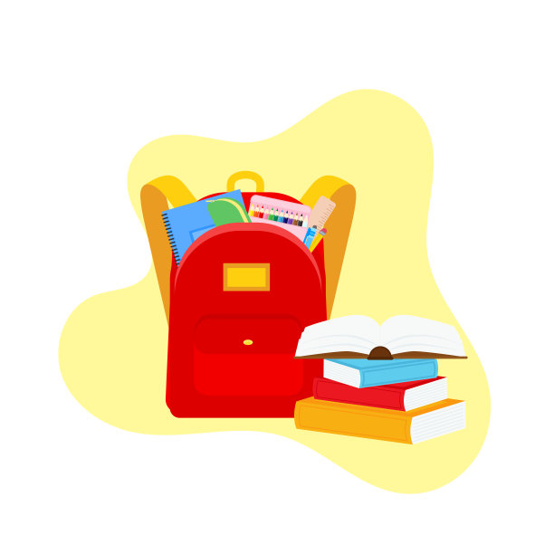 教室学校用品文具，铅笔盒，钢笔，成堆的书，照片写实文学，笔记本，笔记本教科书，书包，调色板和艺术刷子，彩色铅笔。矢量图图片下载