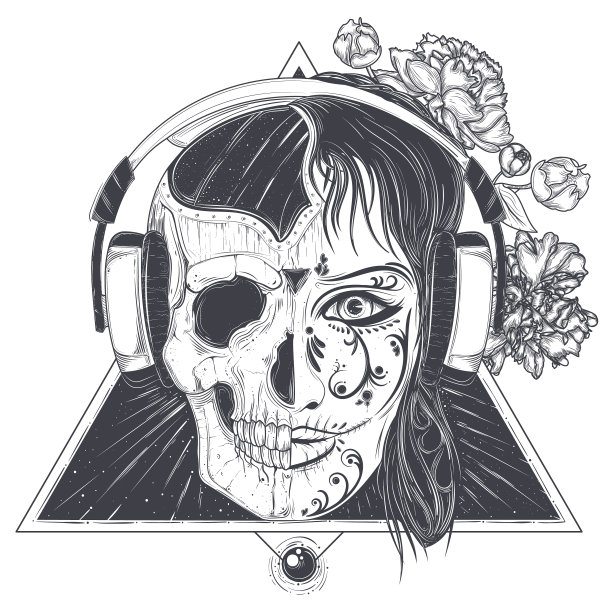 女人的头刻有半边脸的头骨图片下载