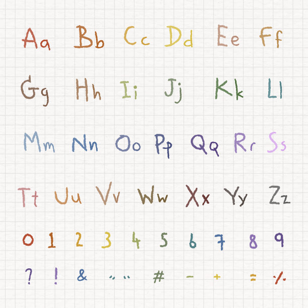 彩色字母和数字设置在一张白纸上图片下载